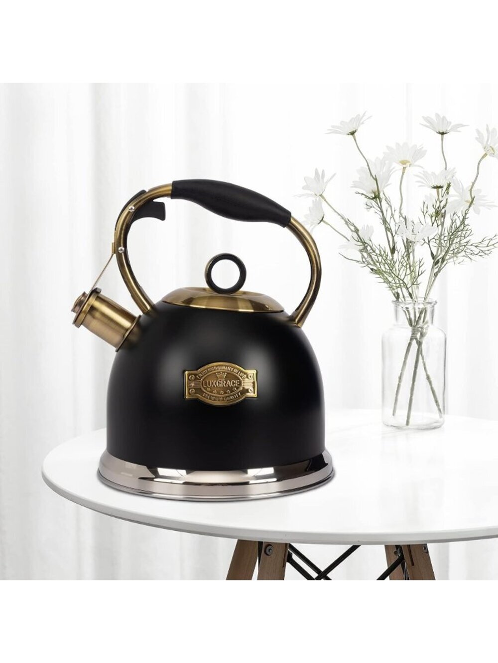 Black Kitchen Whistling Tea Kettle 3.0 Quart Stainless Steel Stovetop Tea Pot